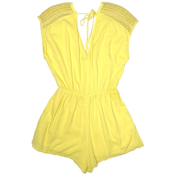 Abercrombie & Fitch Yellow Romper Shorts Crochet Lace AF Size Large - Picture 7 of 11